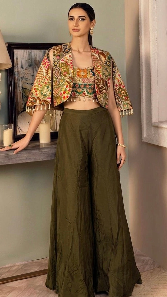 Ethnic chic olive cape set