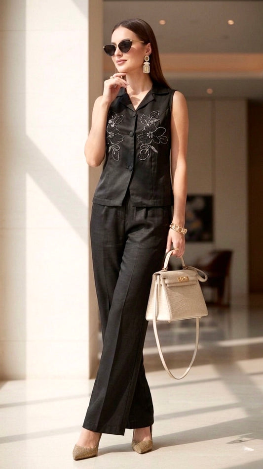 Embroidered linen co-ord