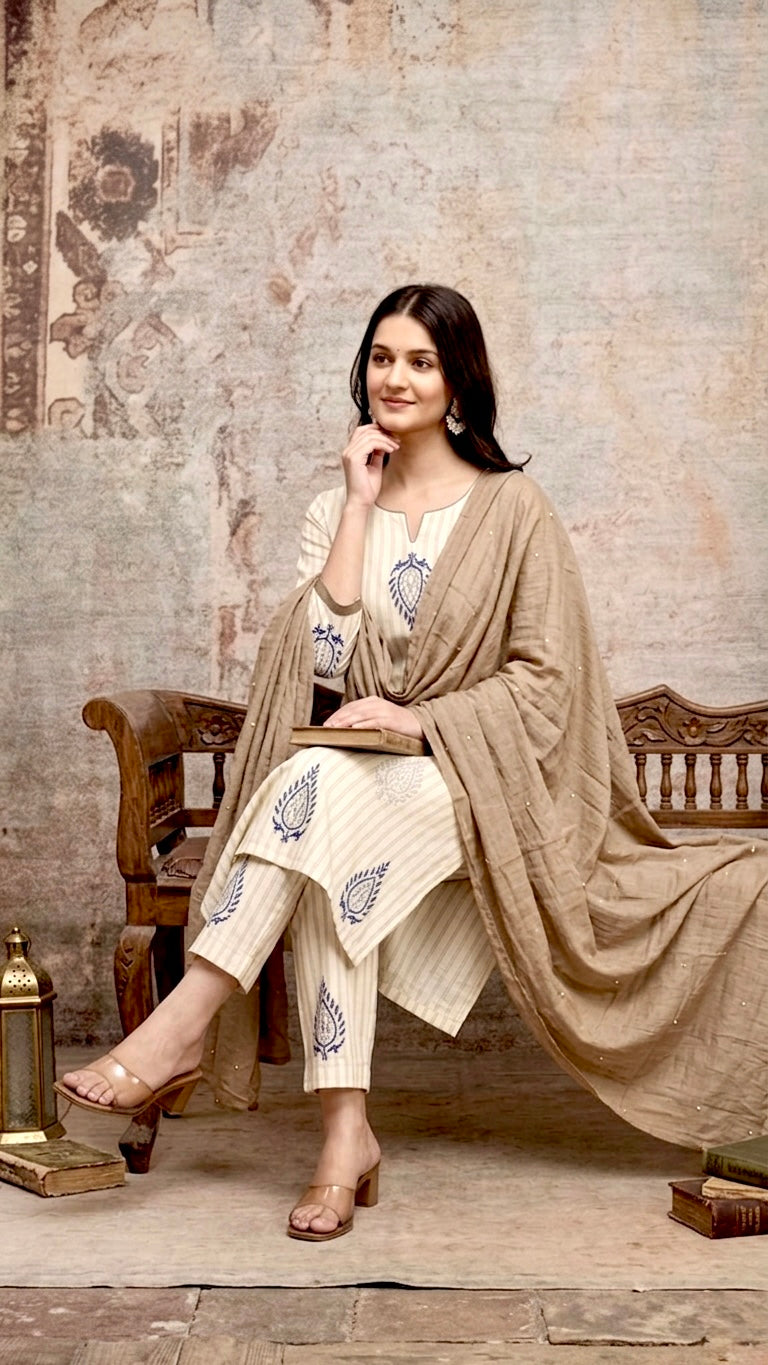 Taupe dupatta kurti set