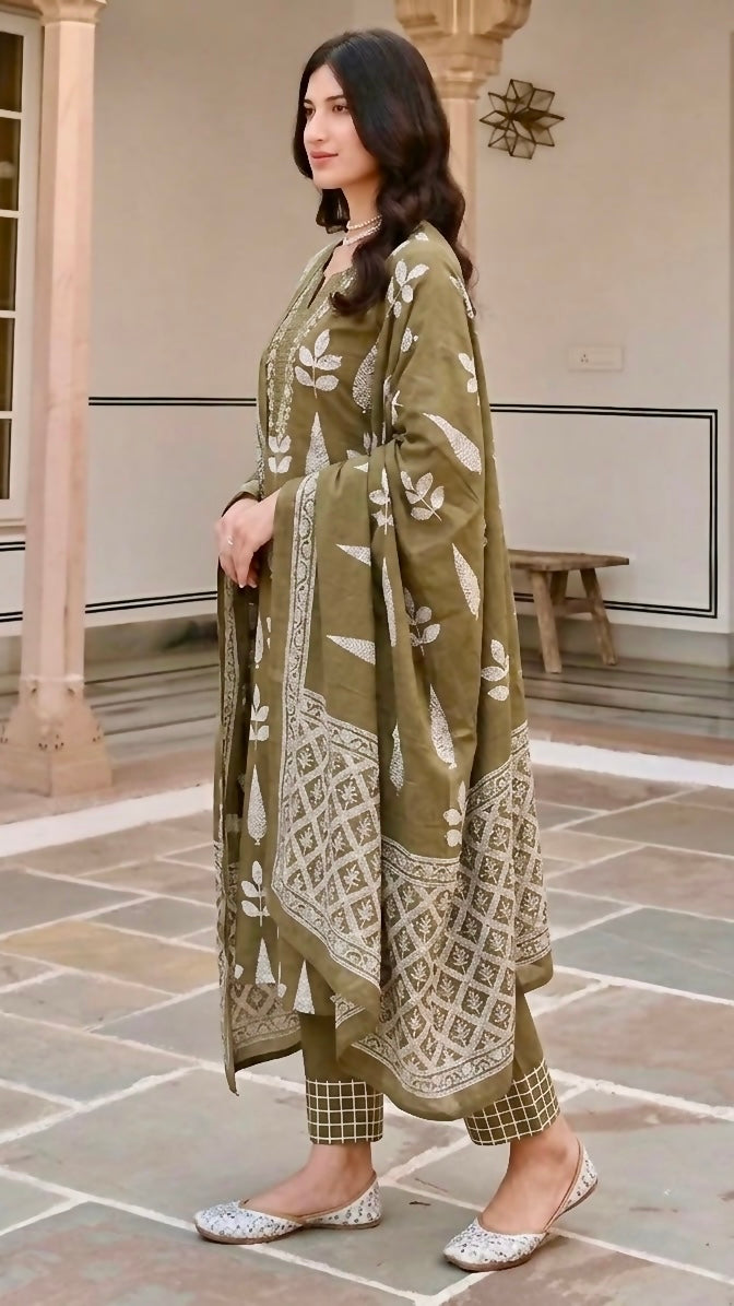 Cotton block print kurta set