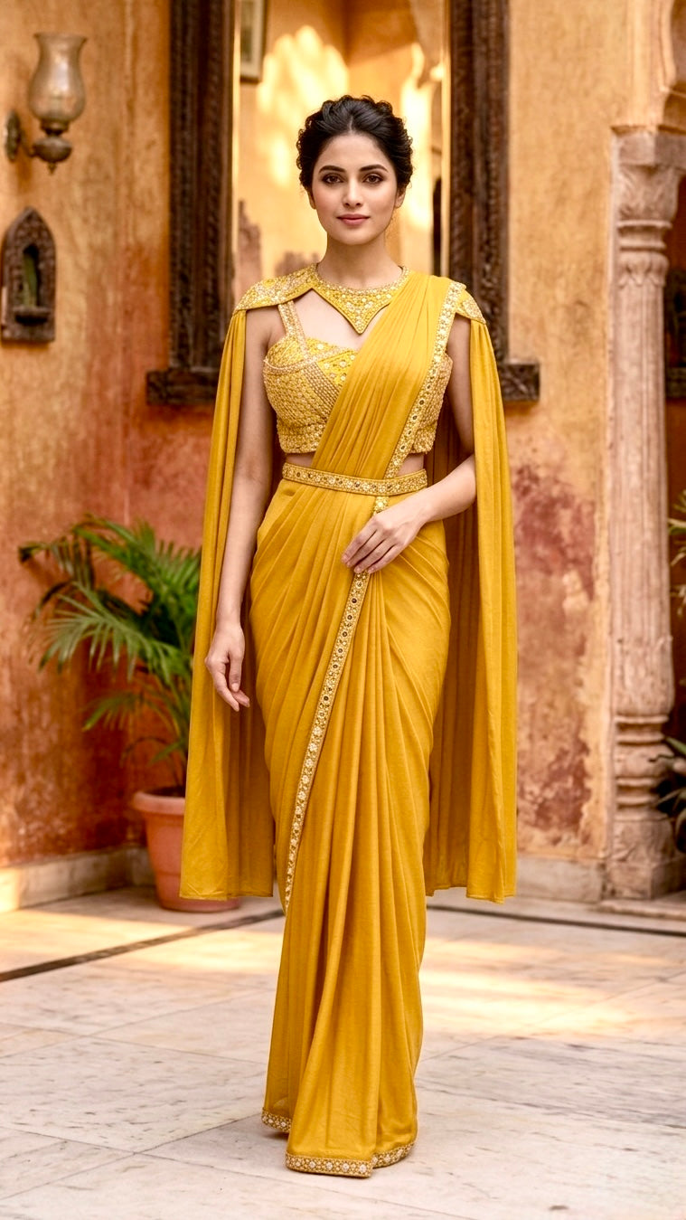 Cape jacket drape saree