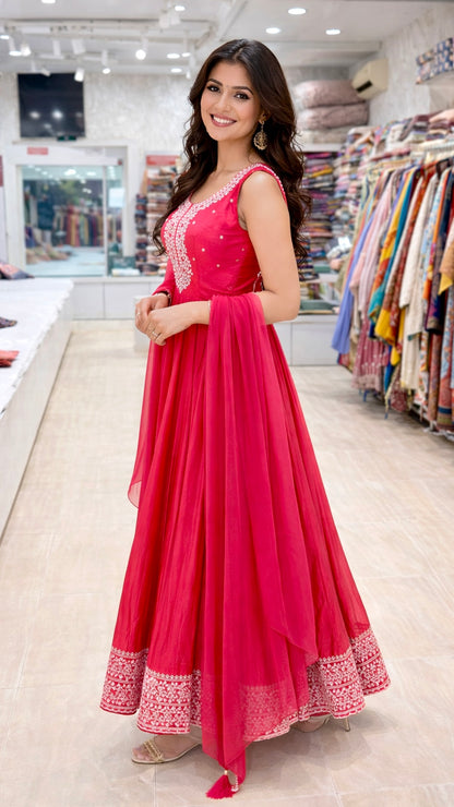 Pink Lucknowi Work Anarkali Suit