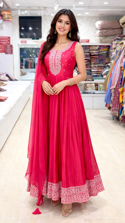 Pink Lucknowi Work Anarkali Suit