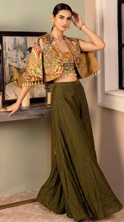 Ethnic chic olive cape set
