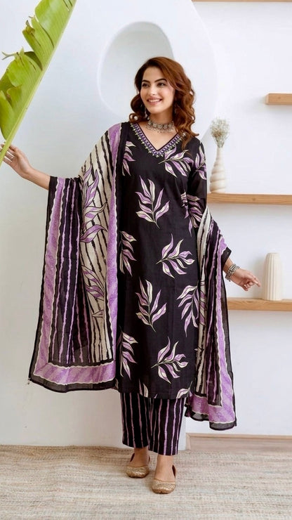 Black and purple cotton suit
