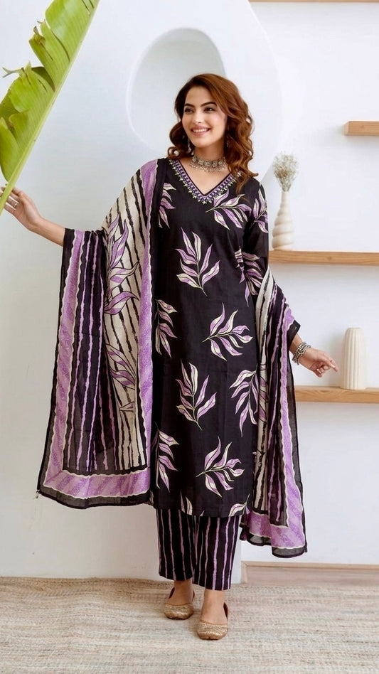 Black and purple cotton suit