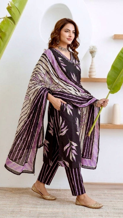 Black and purple cotton suit