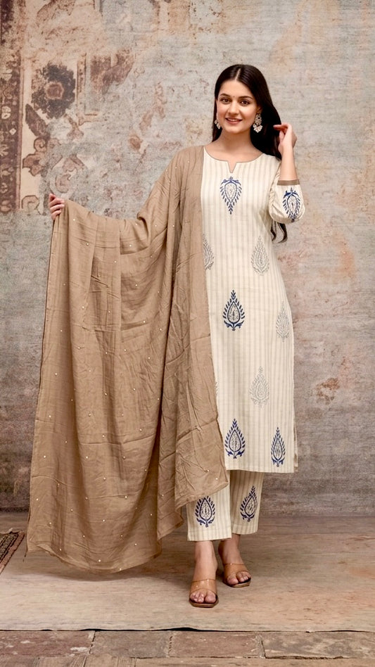 Taupe dupatta kurti set
