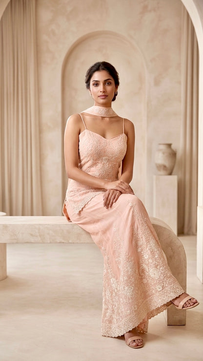 Champagne couture embroidered set