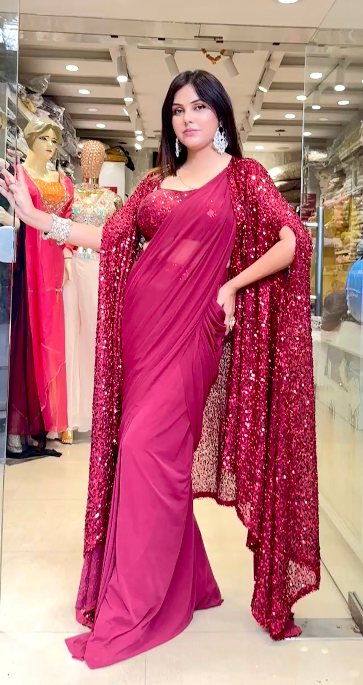 Wine Red Ready-to-Wear Drape Saree
