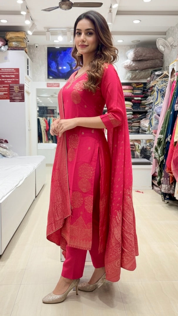 Elegant Rani Pink Banarasi Silk suit