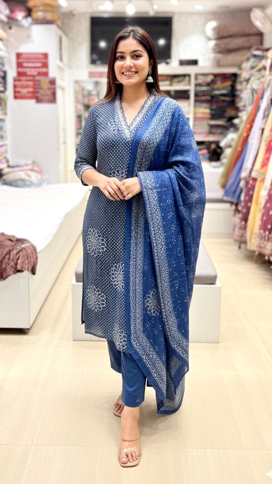 Indigo Bandhani & Ajrakh Fusion Suit