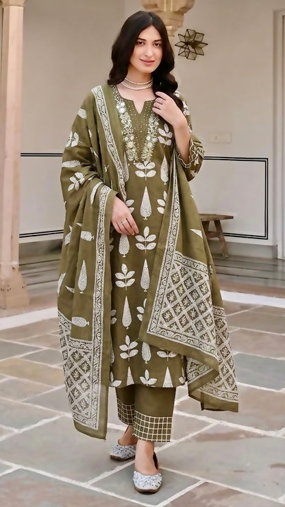 Cotton block print kurta set