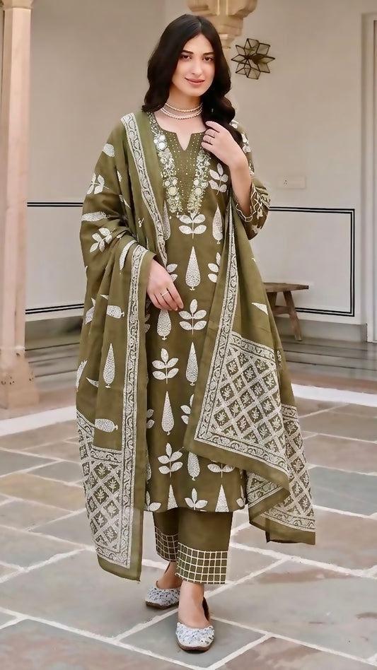 COTTON BLOCK PRINT KURTA SET