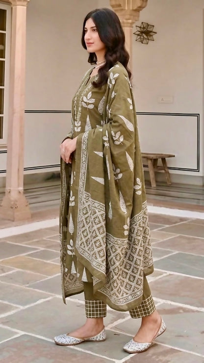 Cotton block print kurta set