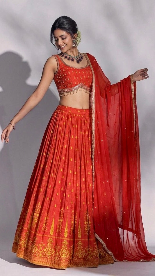 VERMILION WOVEN LEHENGA