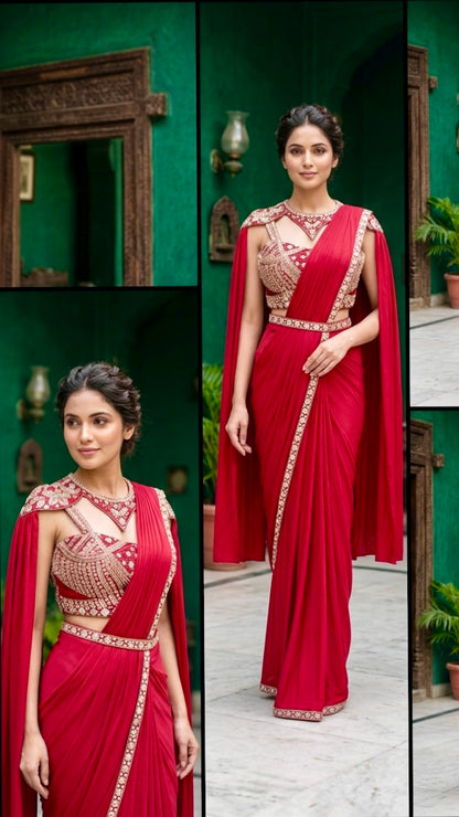 Cape jacket drape saree