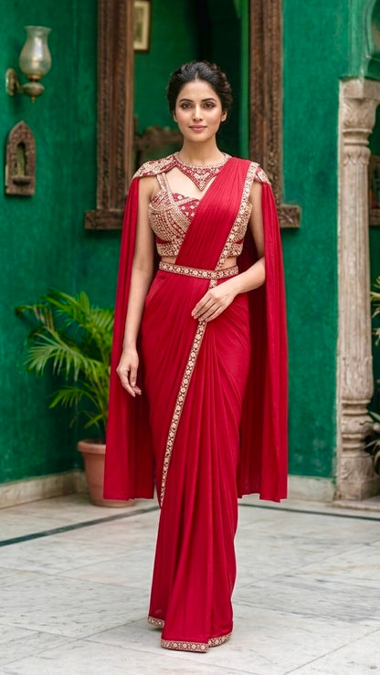 Cape jacket drape saree